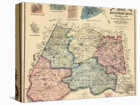 1865, Montgomery County Wall Map, Maryland, United States-null-Stretched Canvas