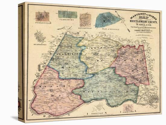 1865, Montgomery County Wall Map, Maryland, United States-null-Stretched Canvas