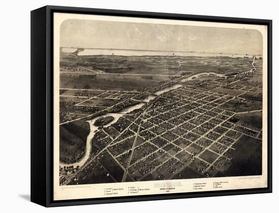 1866, Monroe Bird's Eye View, Michigan, United States-null-Framed Stretched Canvas