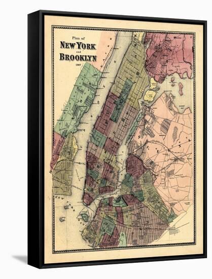 1867, New York & Brooklyn Plan, New York, United States-null-Framed Stretched Canvas