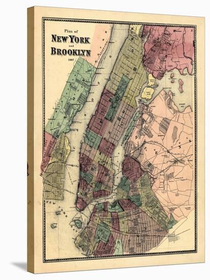 1867, New York & Brooklyn Plan, New York, United States-null-Stretched Canvas