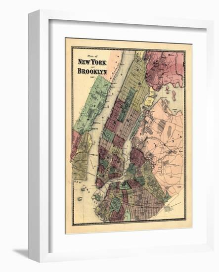 1867, New York & Brooklyn Plan, New York, United States-null-Framed Giclee Print