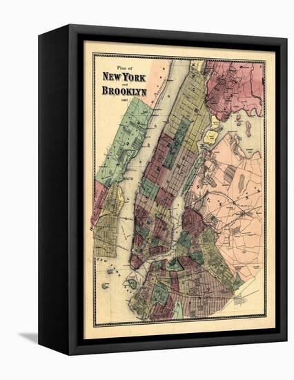 1867, New York & Brooklyn Plan, New York, United States-null-Framed Stretched Canvas