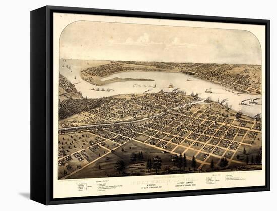 1867, Port Huron - Sarnia - Gratiot Bird's Eye View, Michigan, United States-null-Framed Stretched Canvas