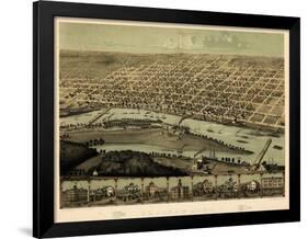 1867, Saginaw Bird's Eye View, Michigan, United States-null-Framed Giclee Print