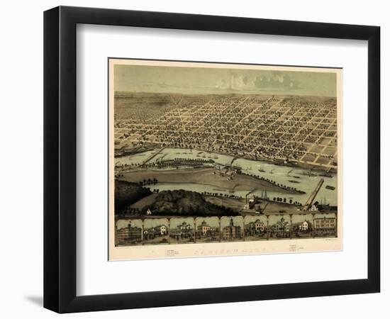 1867, Saginaw Bird's Eye View, Michigan, United States-null-Framed Premium Giclee Print