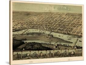 1867, Saginaw Bird's Eye View, Michigan, United States-null-Stretched Canvas