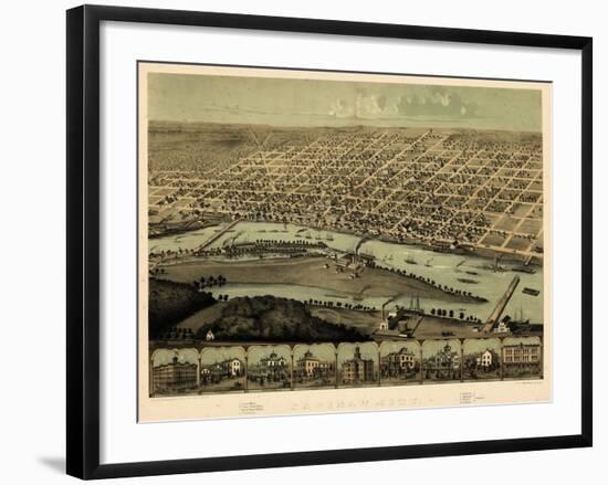 1867, Saginaw Bird's Eye View, Michigan, United States-null-Framed Giclee Print