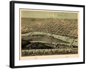 1867, Saginaw Bird's Eye View, Michigan, United States-null-Framed Giclee Print