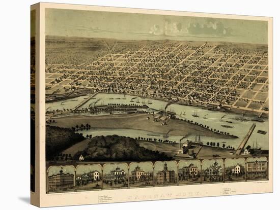 1867, Saginaw Bird's Eye View, Michigan, United States-null-Stretched Canvas