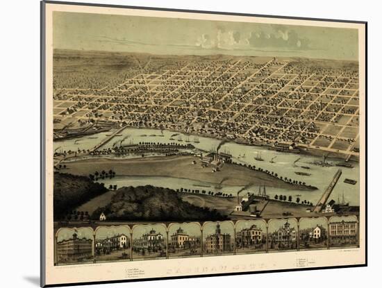 1867, Saginaw Bird's Eye View, Michigan, United States-null-Mounted Giclee Print