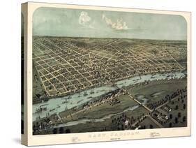 1867, Saginaw Bird's Eye View, Michigan, United States-null-Stretched Canvas