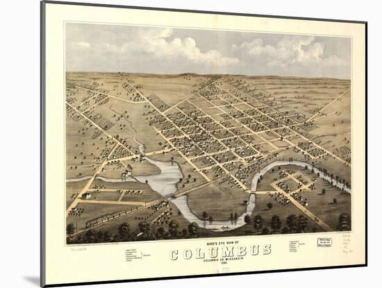 1868, Columbus Bird's Eye View, Wisconsin, United States-null-Mounted Giclee Print