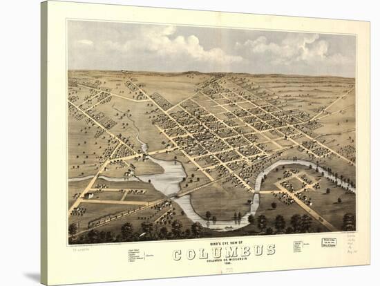 1868, Columbus Bird's Eye View, Wisconsin, United States-null-Stretched Canvas