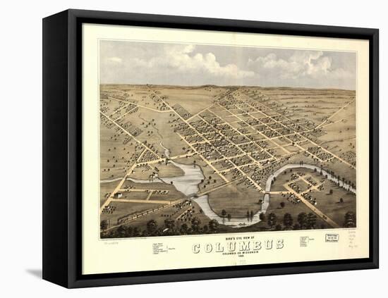 1868, Columbus Bird's Eye View, Wisconsin, United States-null-Framed Stretched Canvas
