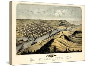 1868, Grand Haven Bird's Eye View, Michigan, United States-null-Stretched Canvas