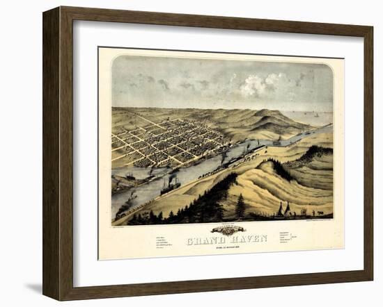 1868, Grand Haven Bird's Eye View, Michigan, United States-null-Framed Giclee Print