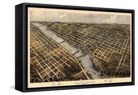 1868, Grand Rapids Bird's Eye View, Michigan, United States-null-Framed Stretched Canvas