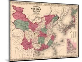 1868 Map of China and Japan, Showing Provincial Boundaries-null-Mounted Art Print