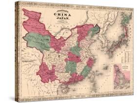 1868 Map of China and Japan, Showing Provincial Boundaries-null-Stretched Canvas