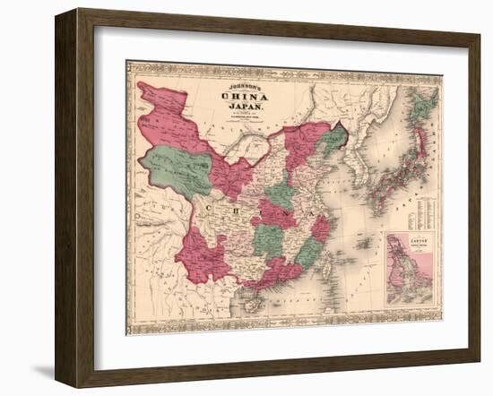 1868 Map of China and Japan, Showing Provincial Boundaries-null-Framed Art Print