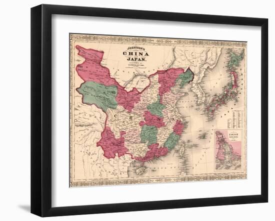 1868 Map of China and Japan, Showing Provincial Boundaries-null-Framed Art Print