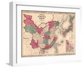 1868 Map of China and Japan, Showing Provincial Boundaries-null-Framed Art Print