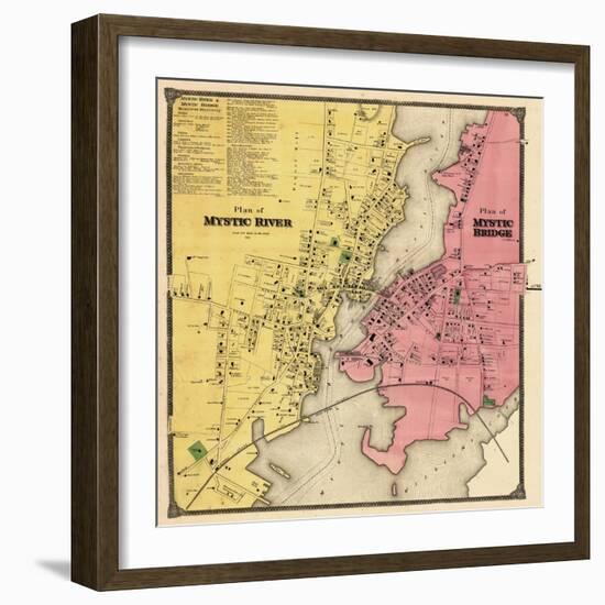 1868, Mystic River Map, Mystic Bridge Map, Connecticut, United States-null-Framed Giclee Print