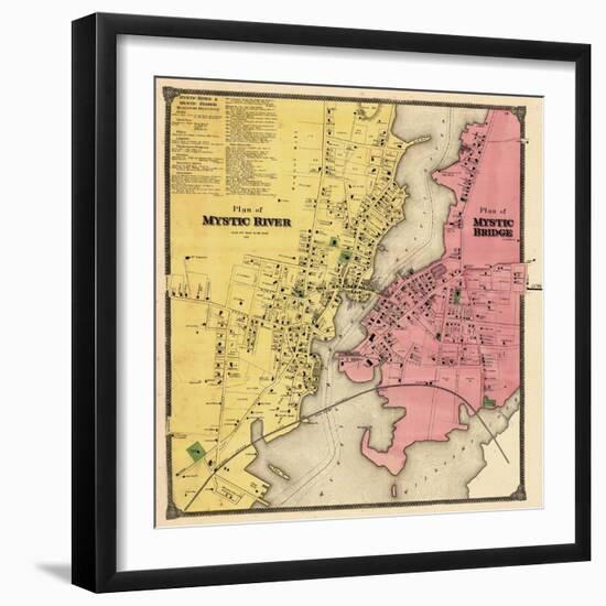 1868, Mystic River Map, Mystic Bridge Map, Connecticut, United States-null-Framed Giclee Print