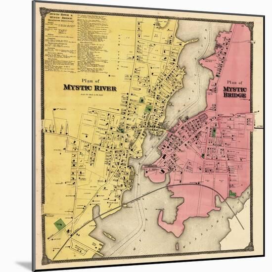 1868, Mystic River Map, Mystic Bridge Map, Connecticut, United States-null-Mounted Giclee Print