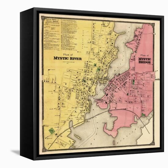 1868, Mystic River Map, Mystic Bridge Map, Connecticut, United States-null-Framed Stretched Canvas