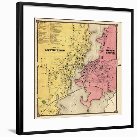 1868, Mystic River Map, Mystic Bridge Map, Connecticut, United States-null-Framed Giclee Print