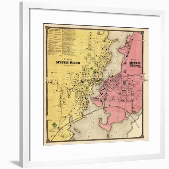 1868, Mystic River Map, Mystic Bridge Map, Connecticut, United States-null-Framed Giclee Print