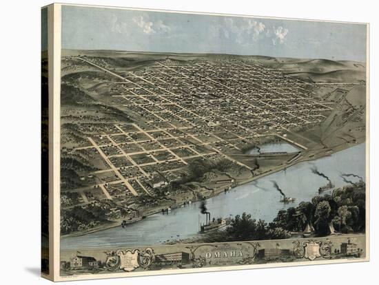 1868, Omaha 1868 Bird's Eye View, Nebraska, United States-null-Stretched Canvas