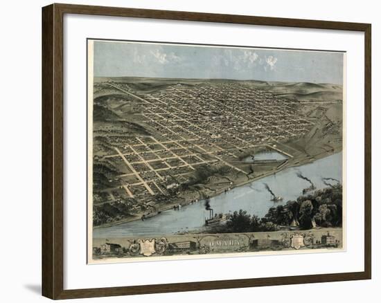 1868, Omaha 1868 Bird's Eye View, Nebraska, United States-null-Framed Giclee Print
