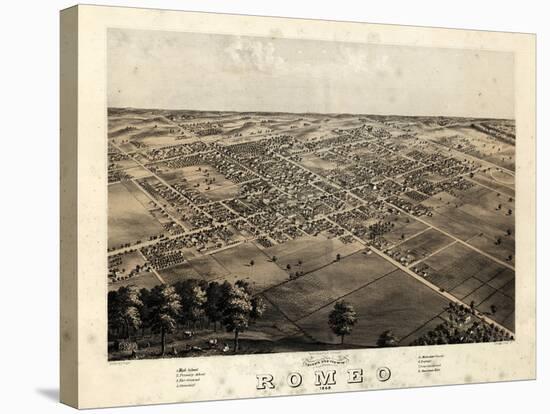 1868, Romeo Bird's Eye View, Michigan, United States-null-Stretched Canvas