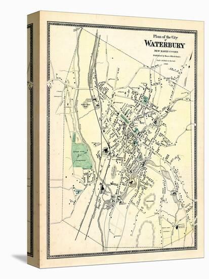 1868, Waterbury City Plan, Connecticut, United States-null-Stretched Canvas