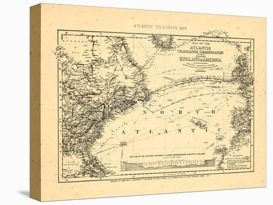 1869, Atlantic Ocean, Telegraph Communication between France, England, and America-null-Stretched Canvas