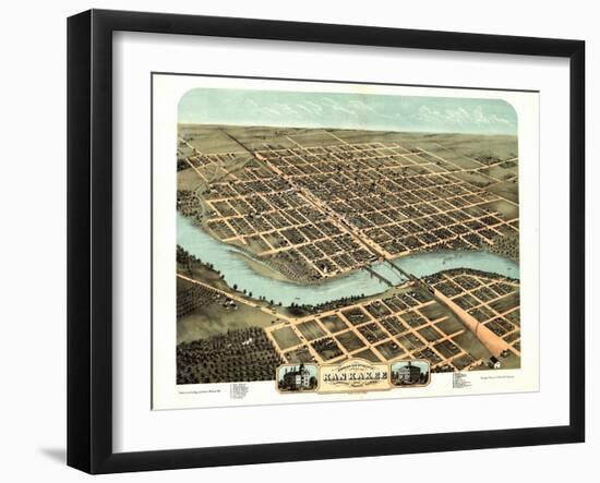 1869, Kankakee Bird's Eye View, Illinois, United States-null-Framed Giclee Print