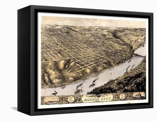 1869, Kansas City Bird's Eye View, Missouri, United States-null-Framed Stretched Canvas