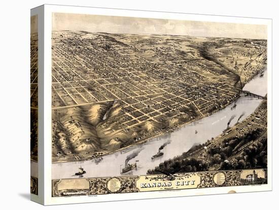 1869, Kansas City Bird's Eye View, Missouri, United States-null-Stretched Canvas