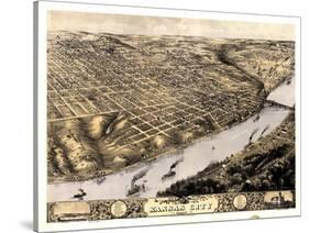 1869, Kansas City Bird's Eye View, Missouri, United States-null-Stretched Canvas