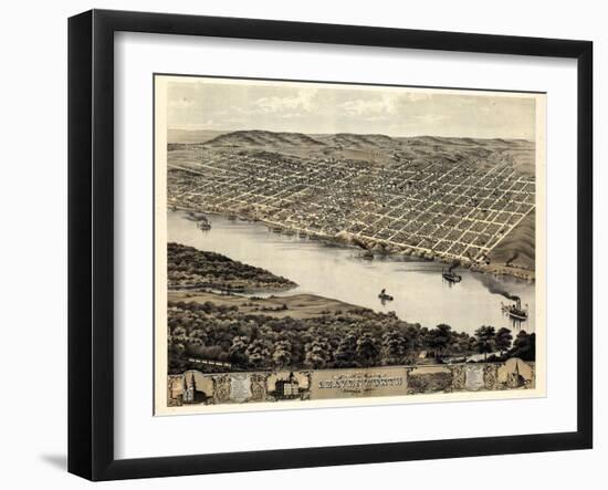 1869, Leavenworth Bird's Eye View, Kansas, United States-null-Framed Giclee Print