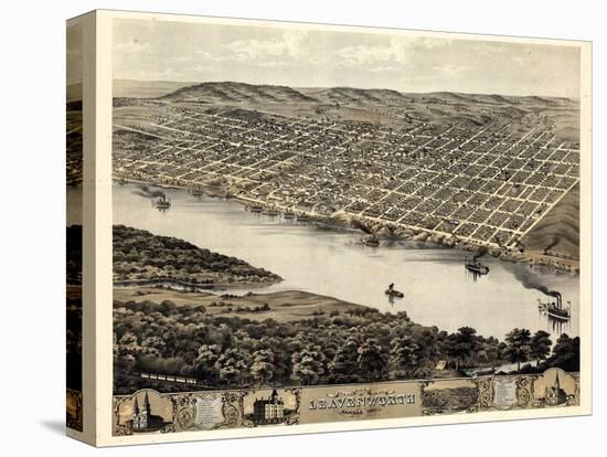 1869, Leavenworth Bird's Eye View, Kansas, United States-null-Stretched Canvas