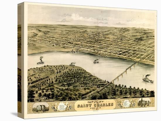 1869, Saint Charles Bird's Eye View, Missouri, United States-null-Stretched Canvas