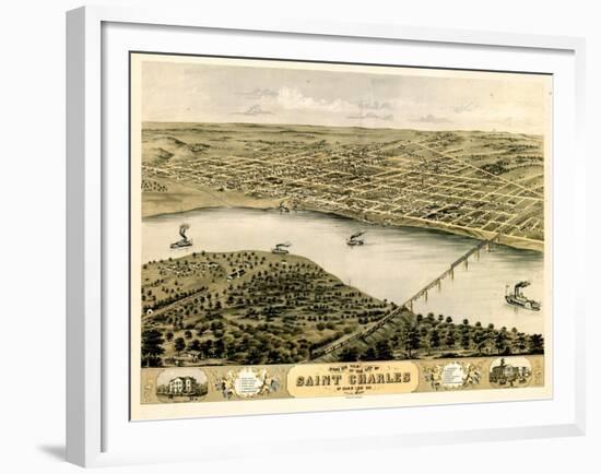 1869, Saint Charles Bird's Eye View, Missouri, United States-null-Framed Giclee Print