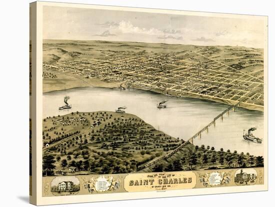 1869, Saint Charles Bird's Eye View, Missouri, United States-null-Stretched Canvas