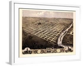 1869, Topeka Bird's Eye View, Kansas, United States-null-Framed Giclee Print