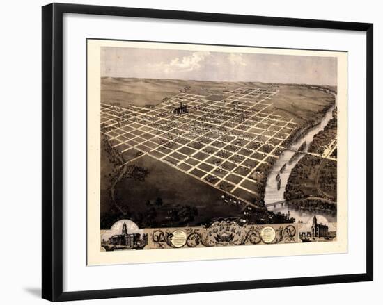 1869, Topeka Bird's Eye View, Kansas, United States-null-Framed Giclee Print