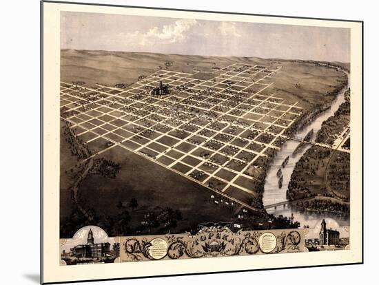 1869, Topeka Bird's Eye View, Kansas, United States-null-Mounted Giclee Print